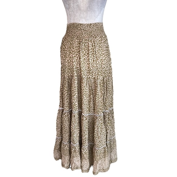 Sea Lustre Cruz Tan Leopard Tiger Animal Print Smocked Tiered Maxi Skirt - XS - Picture 8 of 14